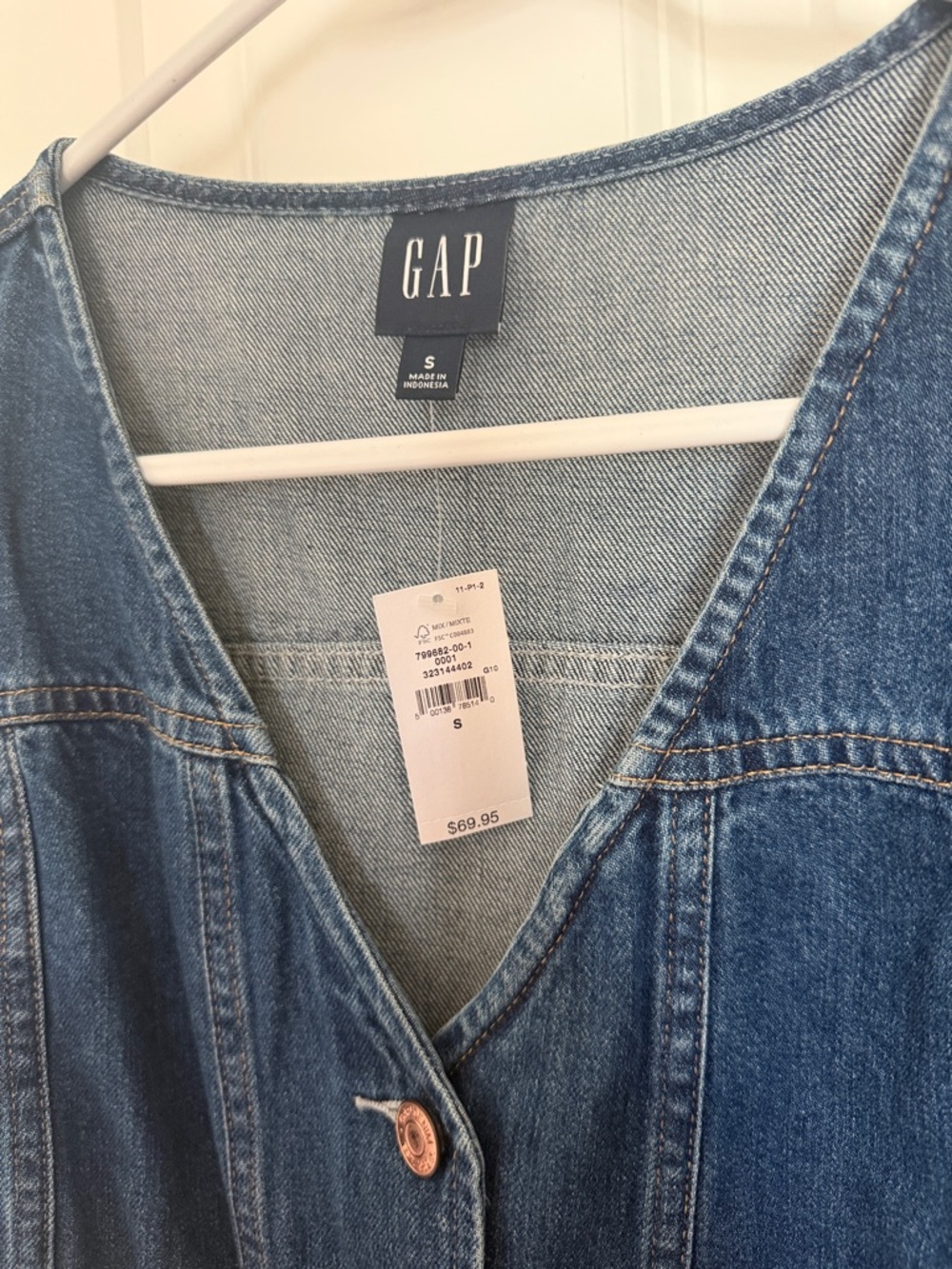Denim Puff-Sleeve Button Front Top - Blue - Picture 8 of 9